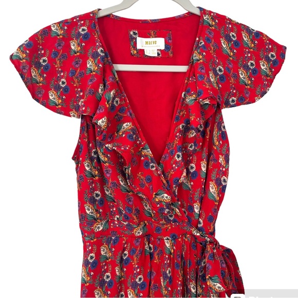 Maeve Anthropologie Red Floral Ruffle High-low Dress - Picture 3 of 9
